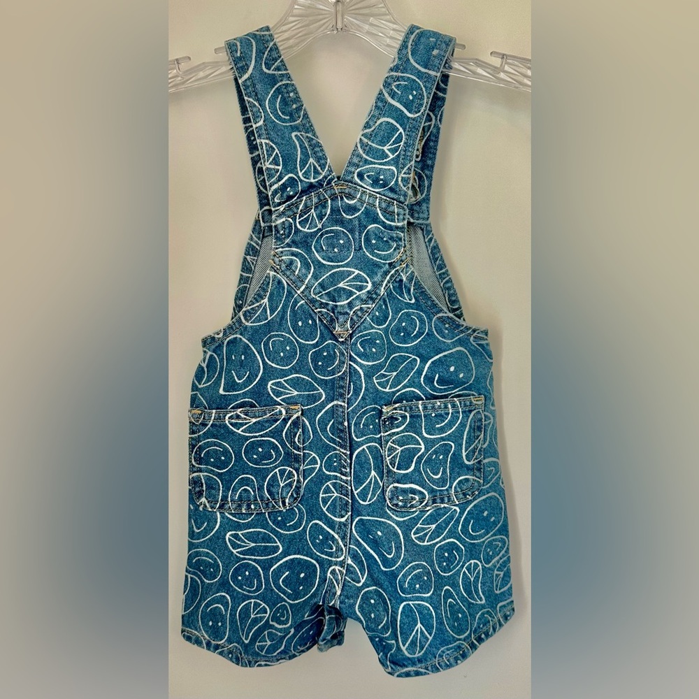 Old Navy Blue Denim Short Overalls with Smile Print - Picture 4 of 10
